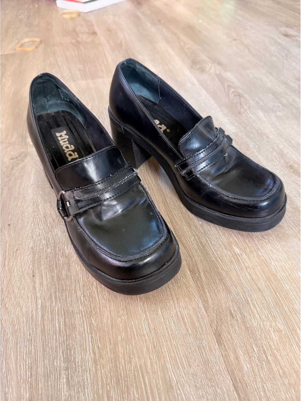 Mudd Black Chunky Heel Loafers Size 7.5